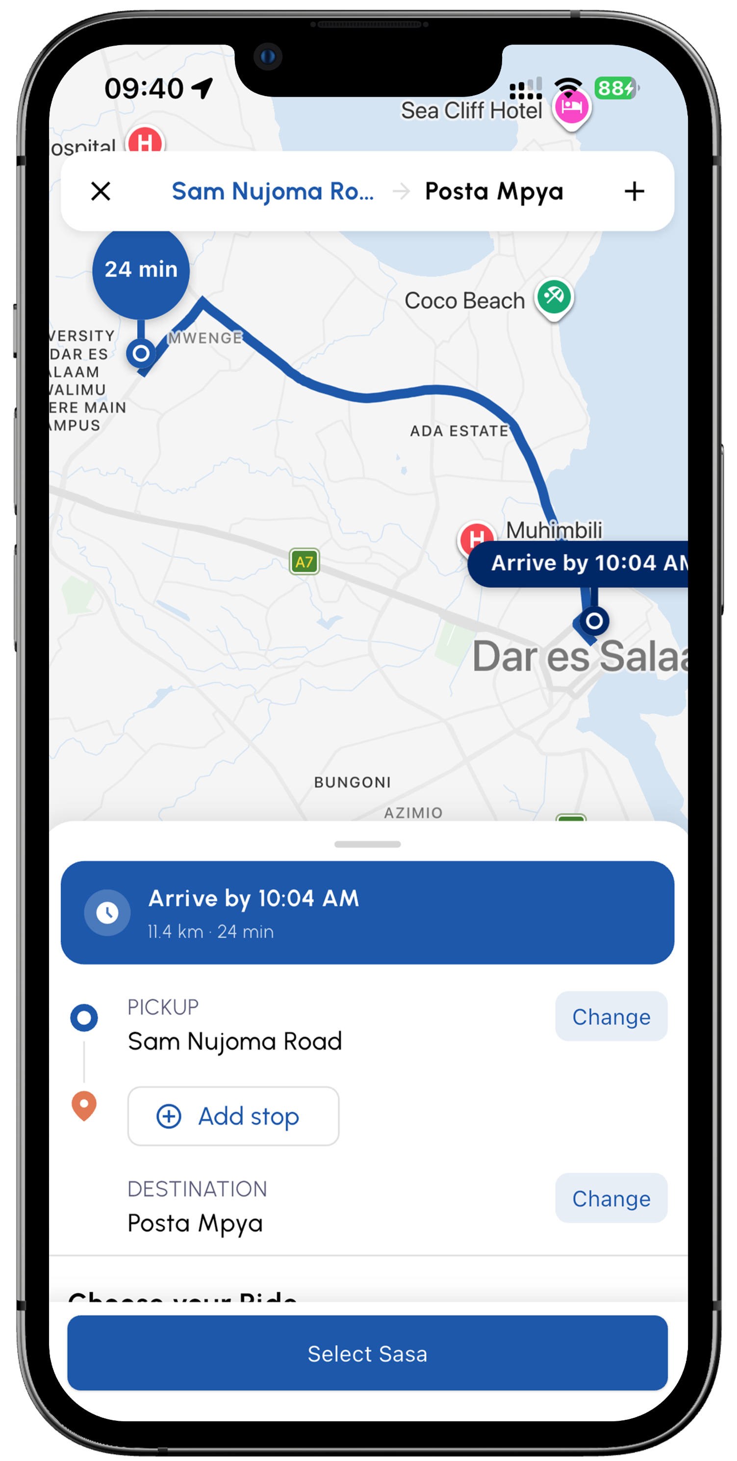SasaRide app screen